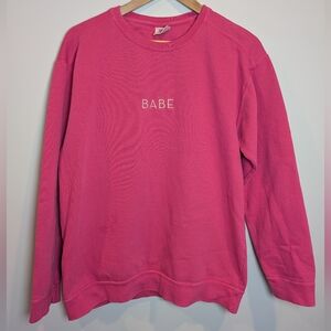 Comfort Colors Women's Size M Babe Embroidered Pink Crewneck Sweater